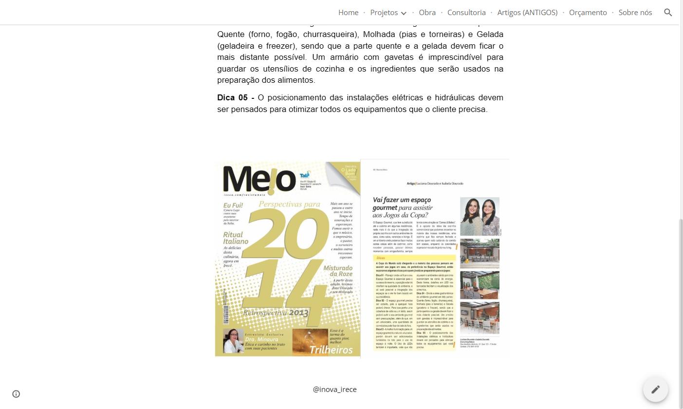Artigo Revista Meio - Espaço Gourmet para Copa